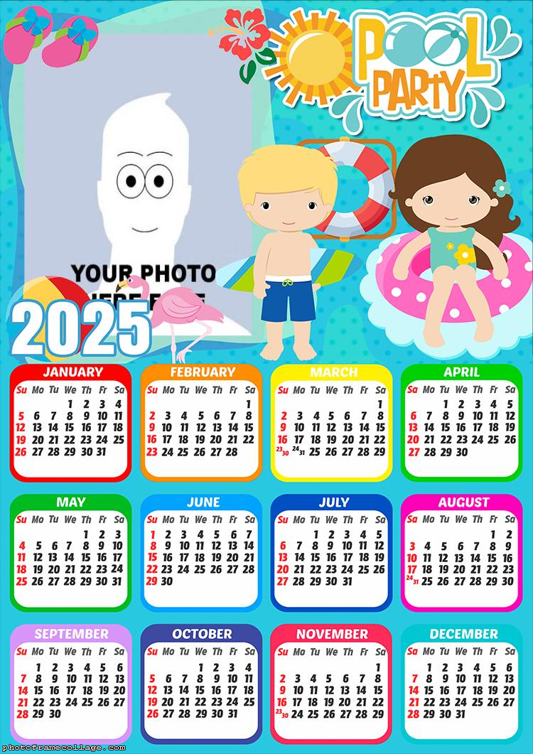 Calendar 2025 Pool Party Picture Frame Collage