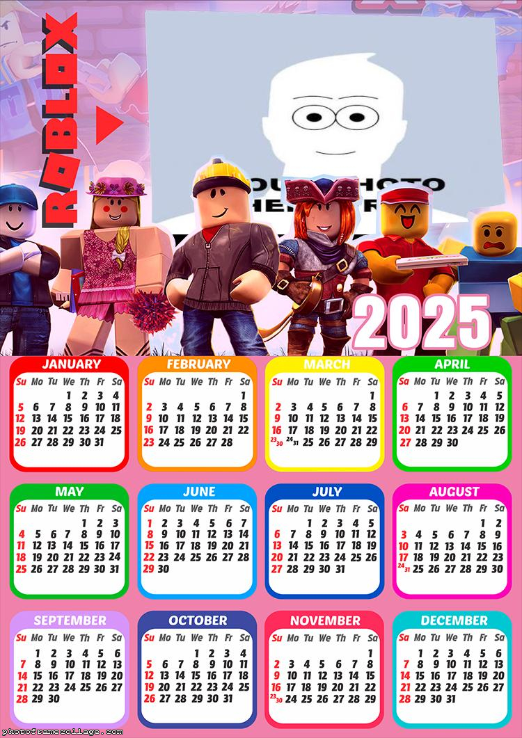 Calendar 2025 Roblox Pink Frame Collage