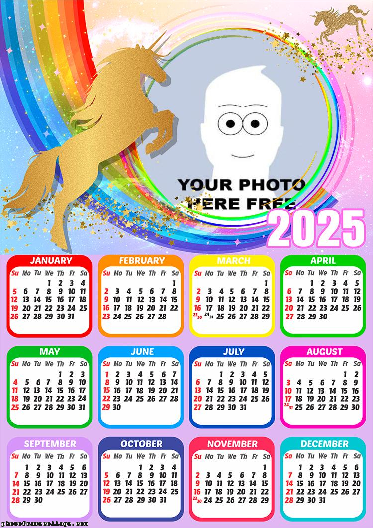 Calendar 2025 Golden Unicorn Picture Collage