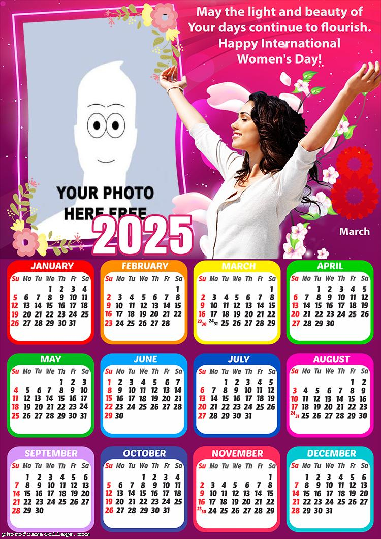 Calendar 2025 Happy Internacional Womens Day Picture Collage