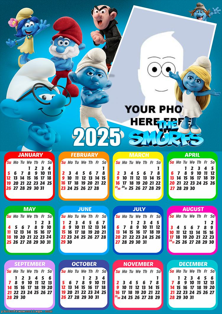 Calendar 2025 The Smurfs Photo Collage Frame