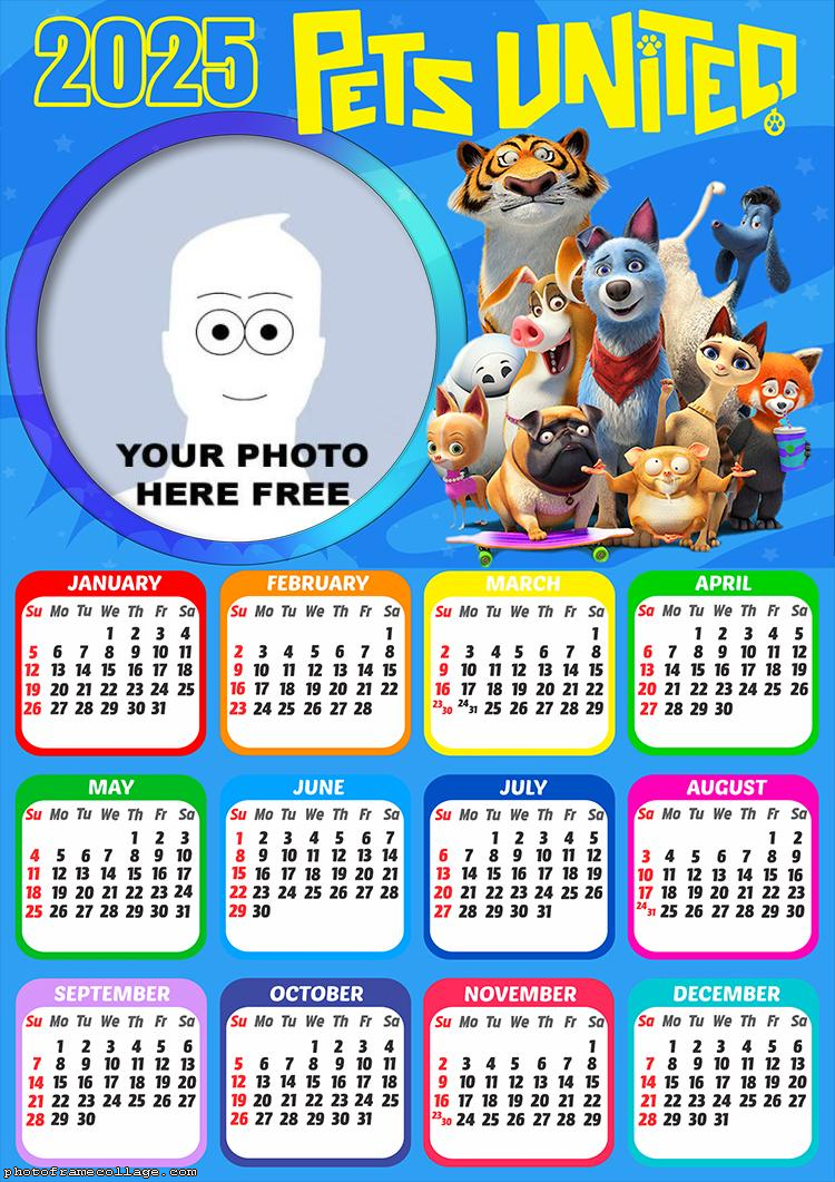 Photo Calendar 2025 Pets United Picture Frame