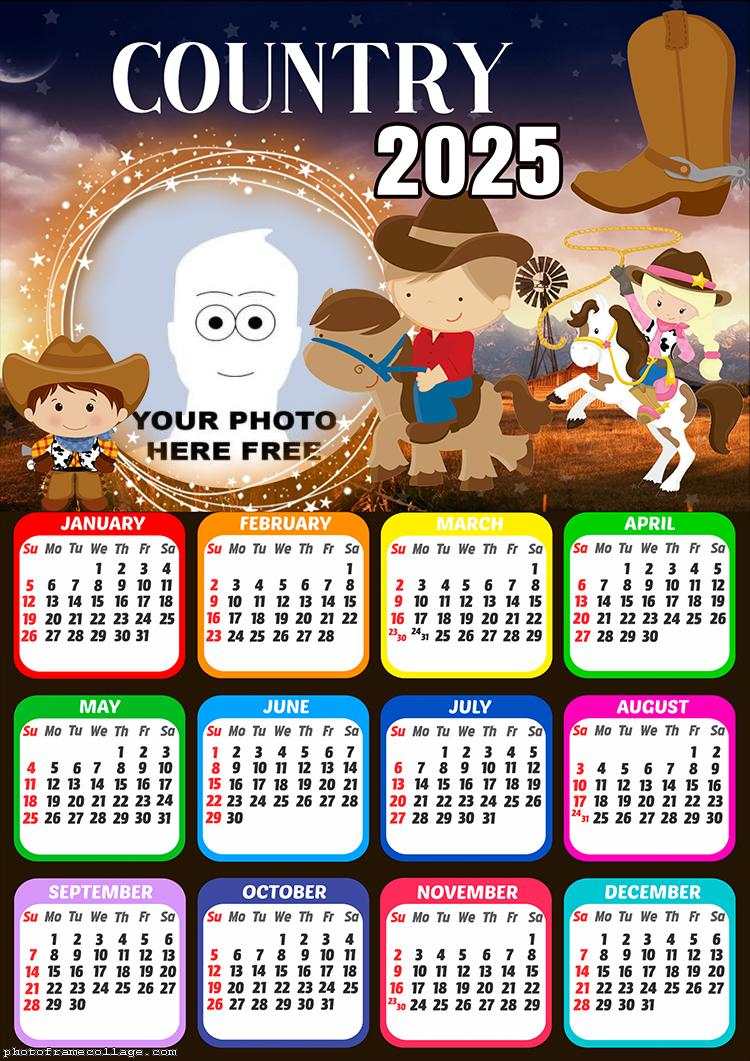 Calendar 2025 Country Kids Picture Collage