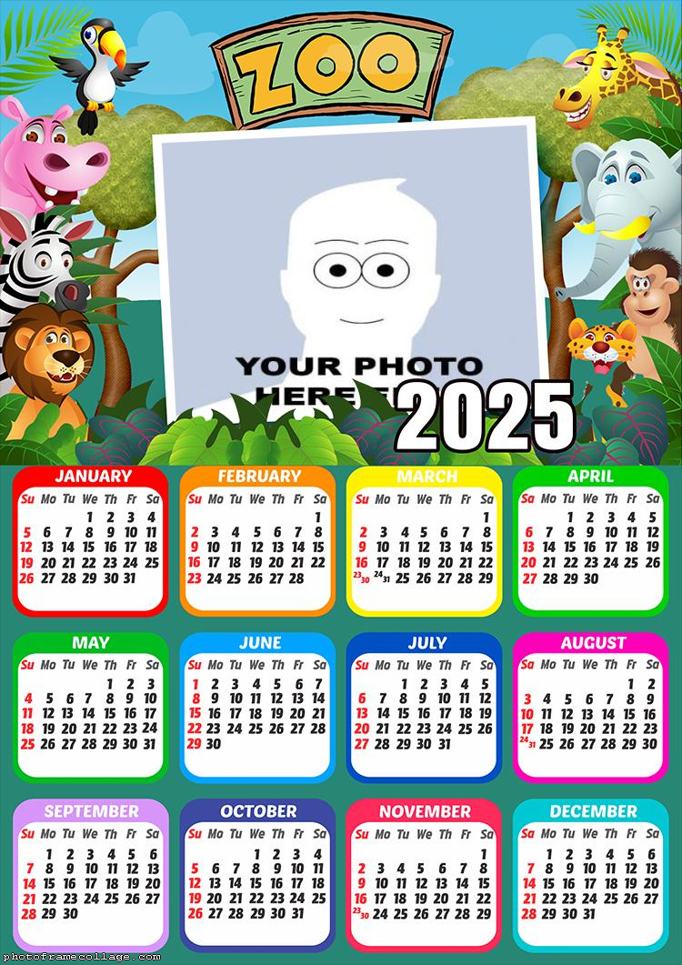 Calendar 2025 Zoo Safari Kids Photo Collage Frame