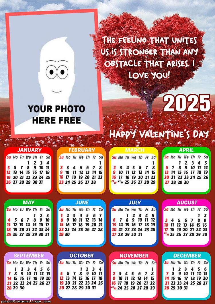 Calendar 2025 Happy Valentines Day Love You