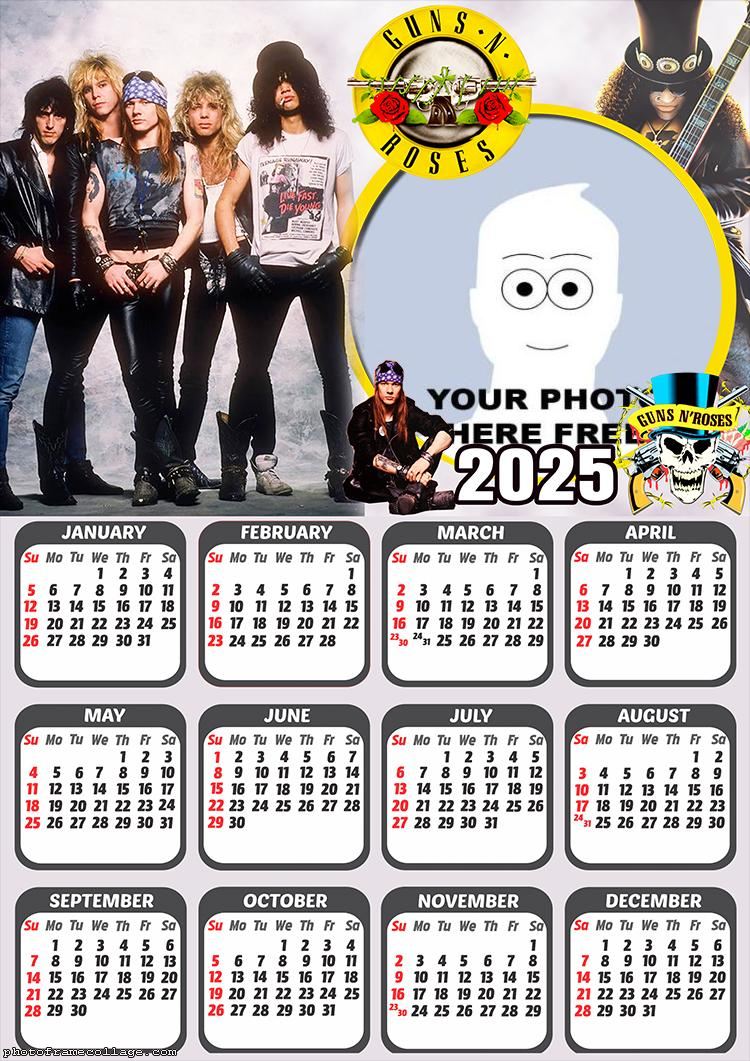 Calendar 2025 Guns N Rose Frame Collage