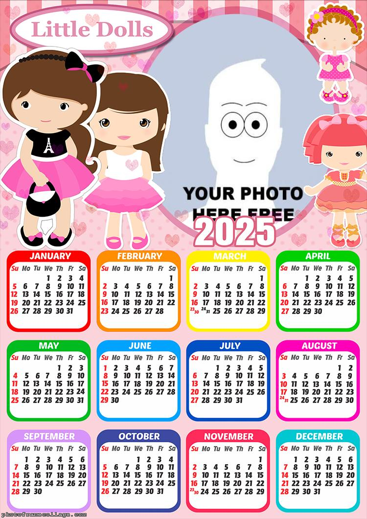 Calendar 2025 Little Dolls Kids Frame Collage