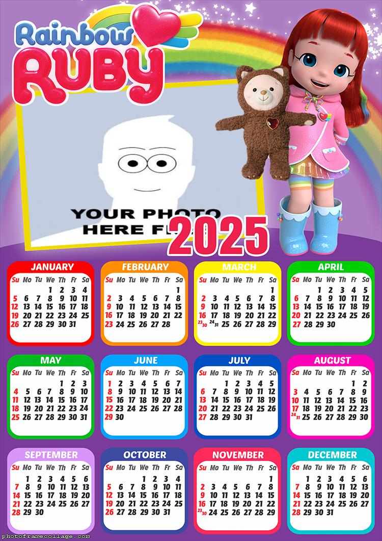 Calendar 2025 Rainbow Ruby Picture Collage