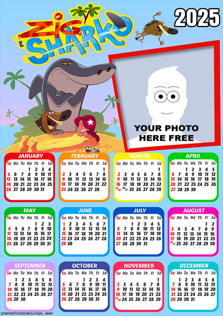 Calendar 2025 Zig and Sharko Photo Collage Frame