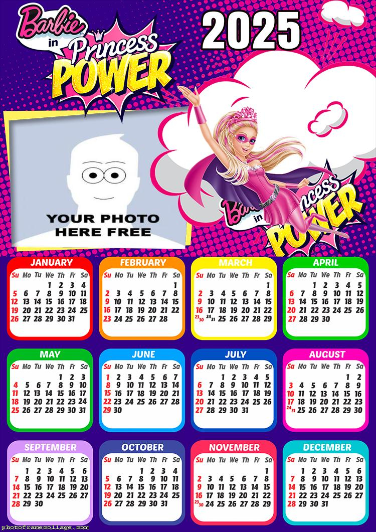 Calendar 2025 Barbie in Princess Power Collage