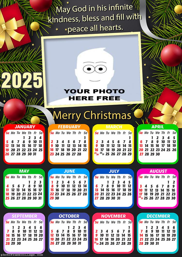 Calendar 2025 Merry Chistmas Peace all Hearts Collage