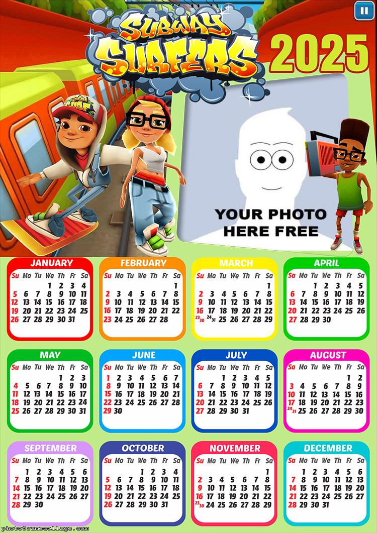 Calendar 2025 Subway Surfers Photo Collage Frame